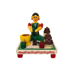 Etikoppaka 'Vegetable Prep Woman' Miniature Art Set Etikoppaka Lacquerware