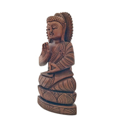 Hand-Carved Wooden Buddha Sitting In Lotus Decorative Background Panel maruthi handicrafts
