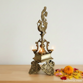 Brass Peacock Pedestal Diya – 4 Wick Traditional Standing Oil Lamp Brass Artwork