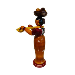 Etikoppaka Wooden Standing Woman Musician with Head Load Etikoppaka Lacquerware
