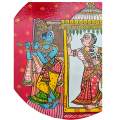Cheriyal Radha Krishna Doorway Wall Art – Hand-Painted Round Design wall decor
