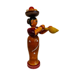 Etikoppaka Wooden Standing Woman Musician with Head Load Etikoppaka Lacquerware