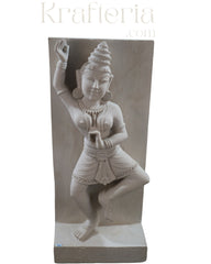 White stone sculpture of a dancer with intricate details on a white background, branded 'Krafteria'.