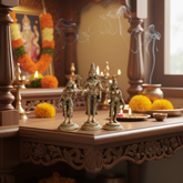 Brass Trimurti Idol of Lord Vishnu, Lakshmi, and Saraswati