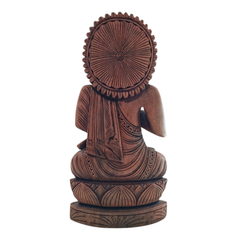 Hand-Carved Wooden Buddha Sitting In Lotus Decorative Background Panel