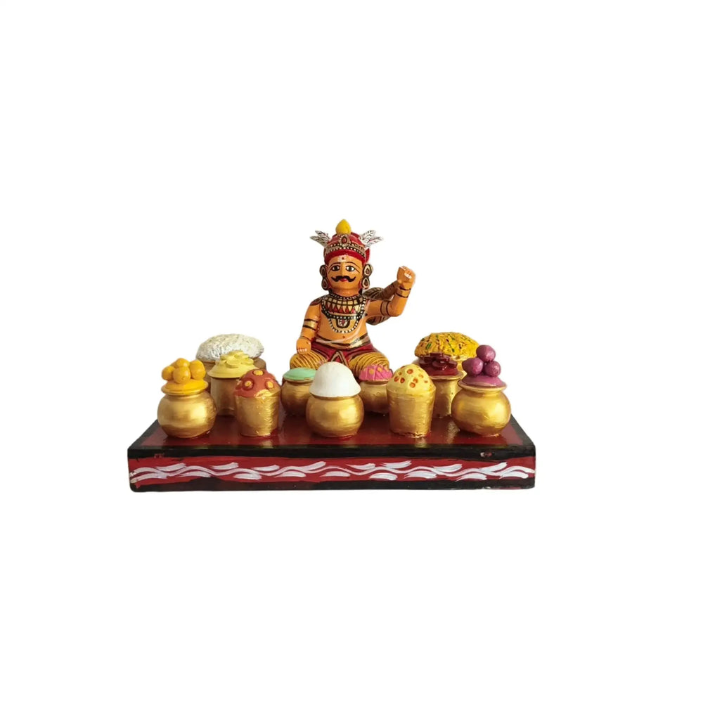 Ghatotkacha Kondapalli Doll with Feast – Traditional Epic Art | Ghatotkach Eating Set Kondapalli Lacquerware