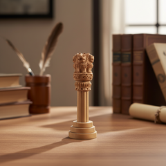Handmade Wooden Ashoka Pillar – National Emblem Decorative Piece