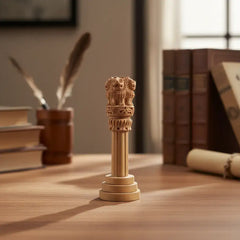 Handmade Wooden Ashoka Pillar – National Emblem Decorative Piece maruthi handicrafts