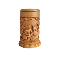 Hand-Carved Wooden Pen Stand – Elegant Desk Organizer