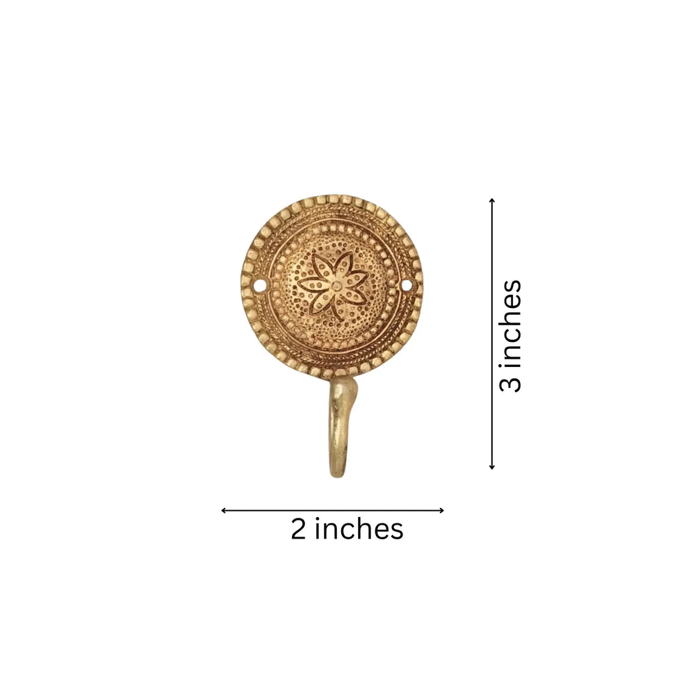 Ornate Brass Wall Hook with Floral Design - Decorative Coat & Key Hanger Brass Ware