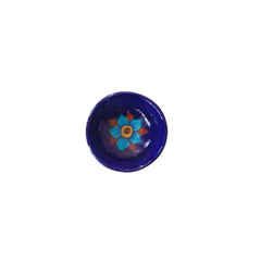 Round Blue Pottery Diya with Floral Accent | Hand-Painted Oil Lamp Pottery