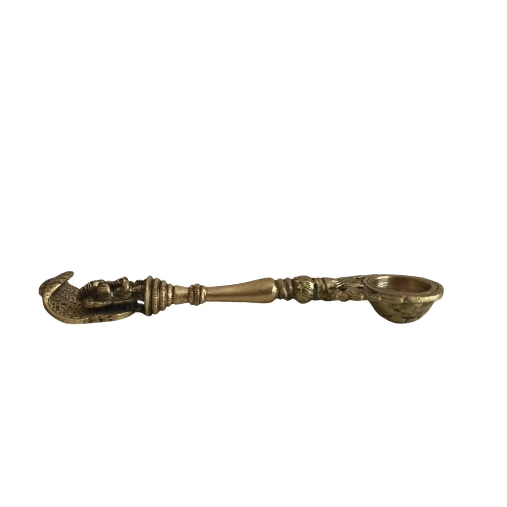 Brass Aarti Spoon Diya Lamp with Long Handle | Traditional Pooja Accessory Brass Ware