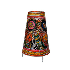 Decorative Leather Lampshade – Indian Folk Art with Fish & Floral Patterns | Bed Lamp Leather Paintings