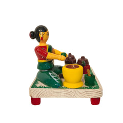 Etikoppaka 'Vegetable Prep Woman' Miniature Art Set Etikoppaka Lacquerware