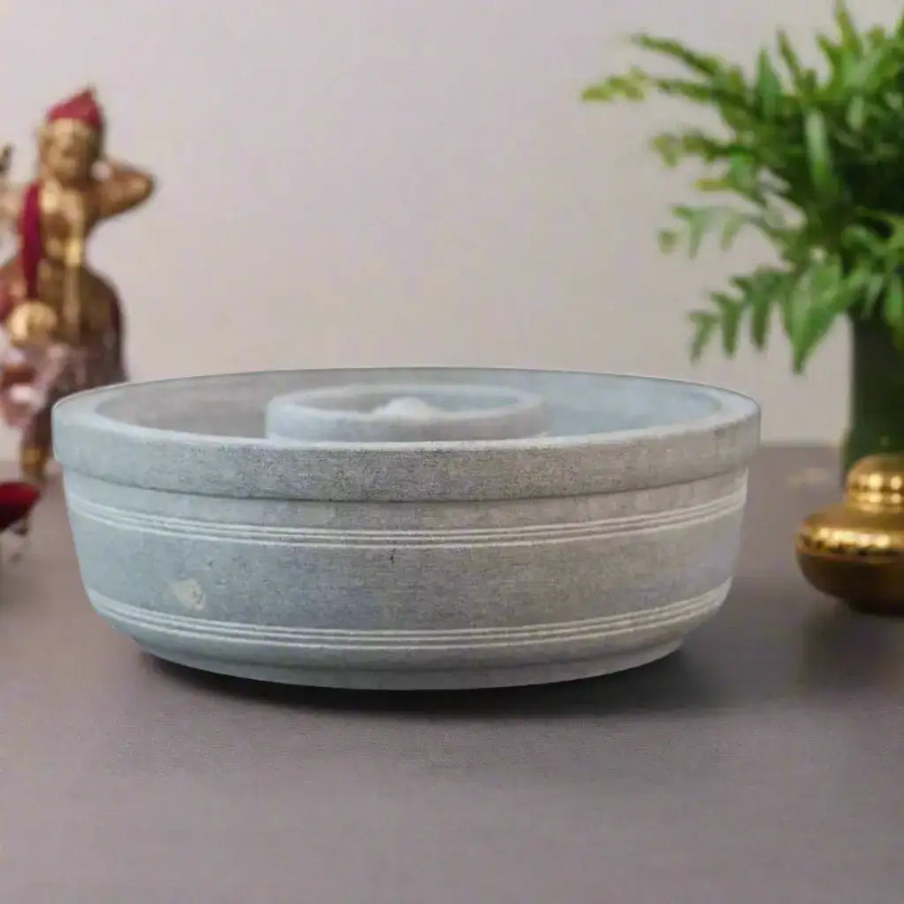 Urli Bowl in Soft Stone with Statue Holder – Artistic Puja Accent belur shanker