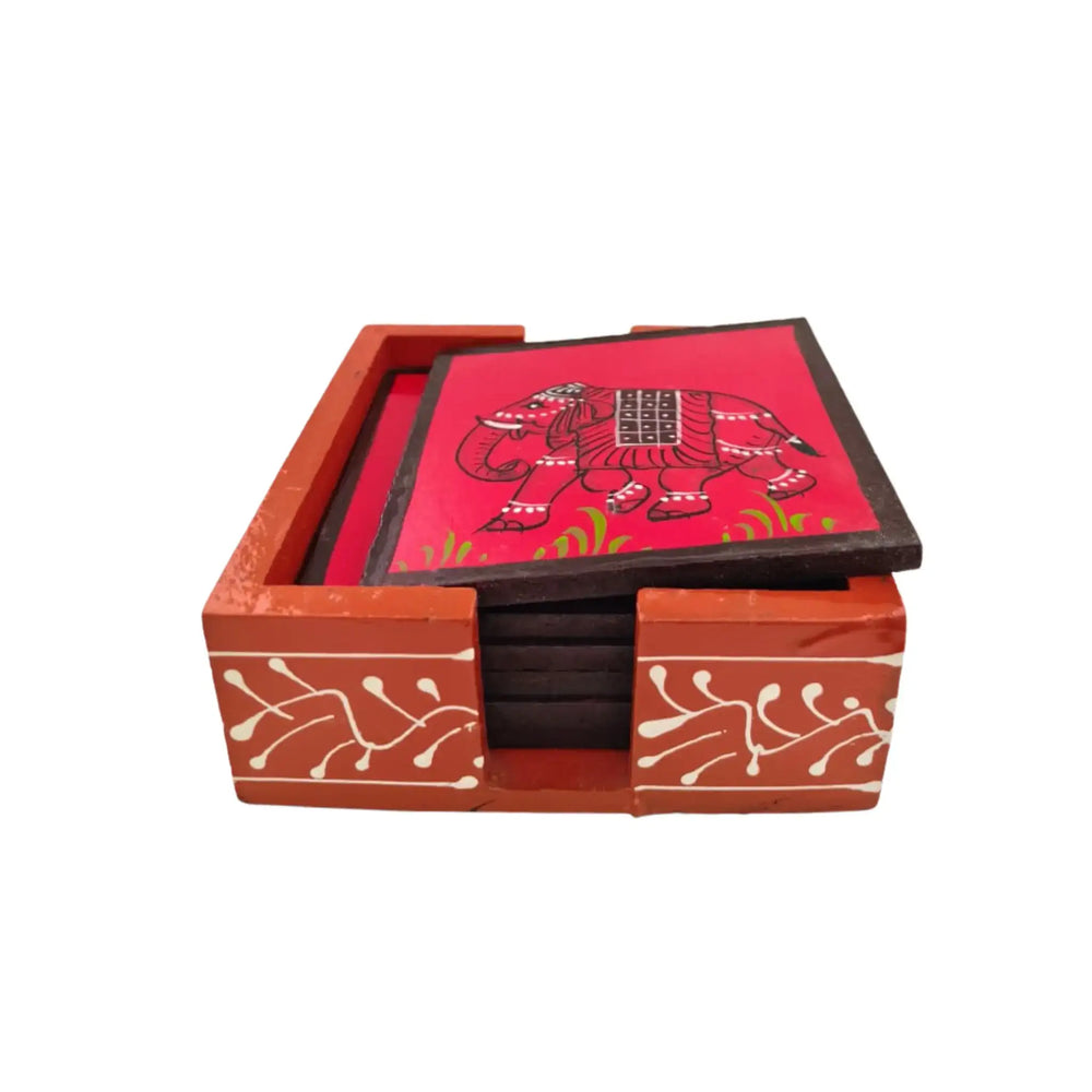 Hand-Painted Wooden Tea Coasters | Set of Decorative Drink Mats maruthi handicrafts