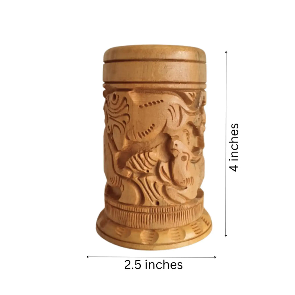 Hand-Carved Wooden Pen Stand – Elegant Desk Organizer Accessories
