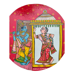 Cheriyal Radha Krishna Doorway Wall Art – Hand-Painted Round Design wall decor