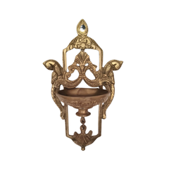 Traditional Brass Peacock Wall Diya – Handcrafted Hanging Oil Lamp Brass Artwork