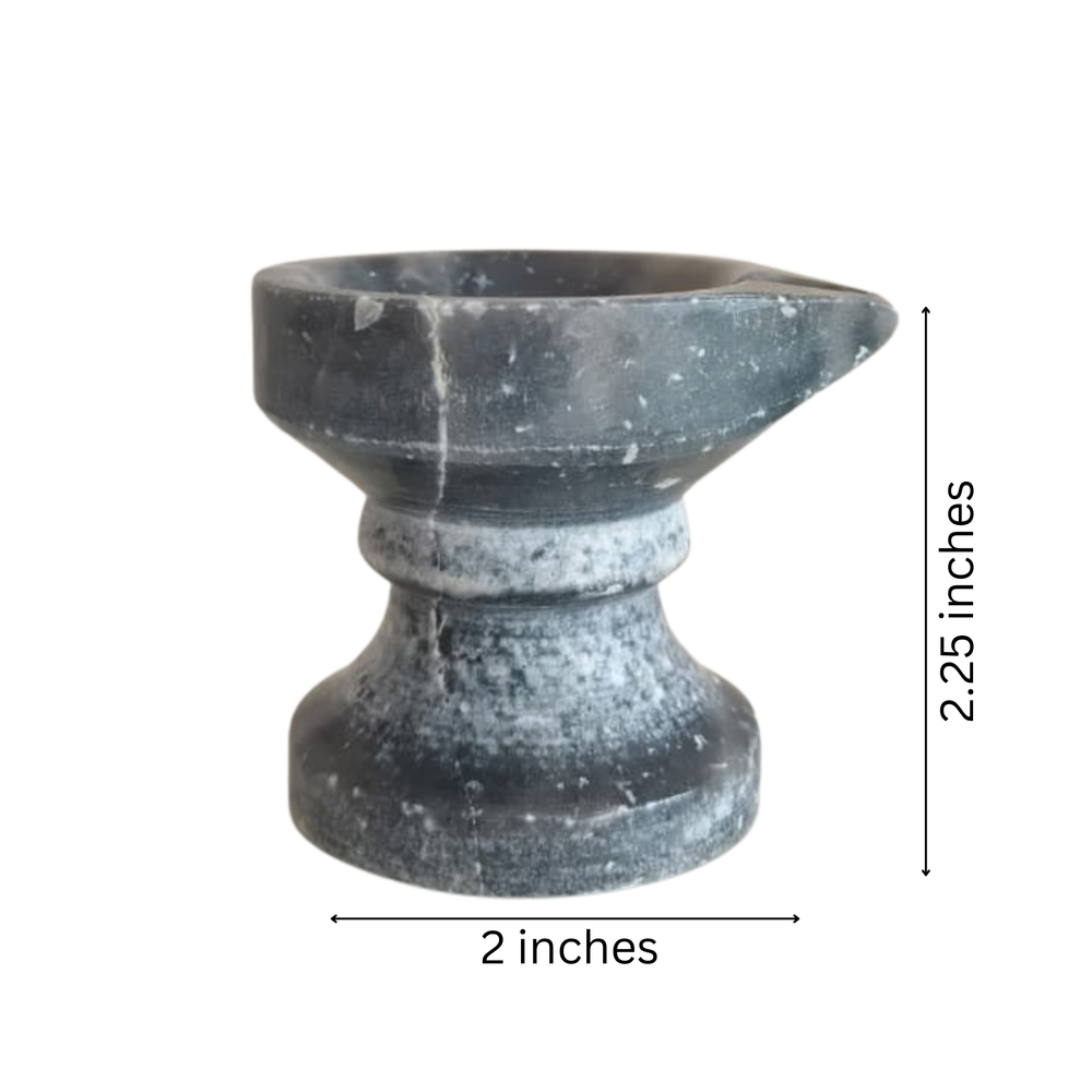 Black Marble Diya with Stand – Oil Lamp for Pooja & Home Décor Marble Soft Stone