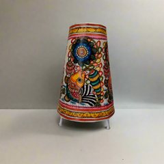 Decorative Leather Lampshade – Indian Folk Art with Fish & Floral Patterns | Bed Lamp Leather Paintings