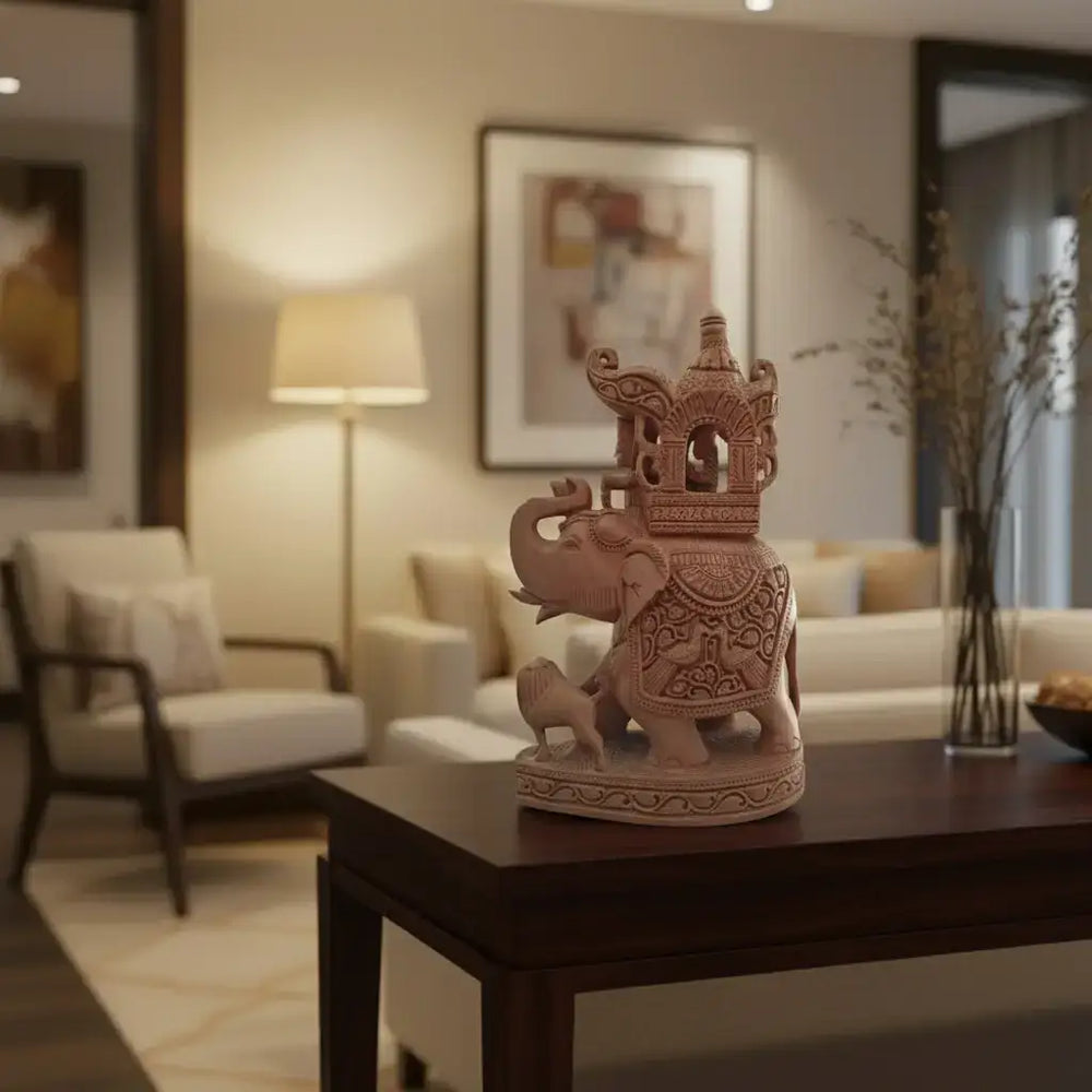Hand-Carved Wooden Elephant with Ambari | Traditional Indian Decor maruthi handicrafts