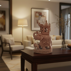 Hand-Carved Wooden Elephant with Ambari | Traditional Indian Decor