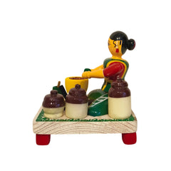 Etikoppaka 'Vegetable Prep Woman' Miniature Art Set Etikoppaka Lacquerware