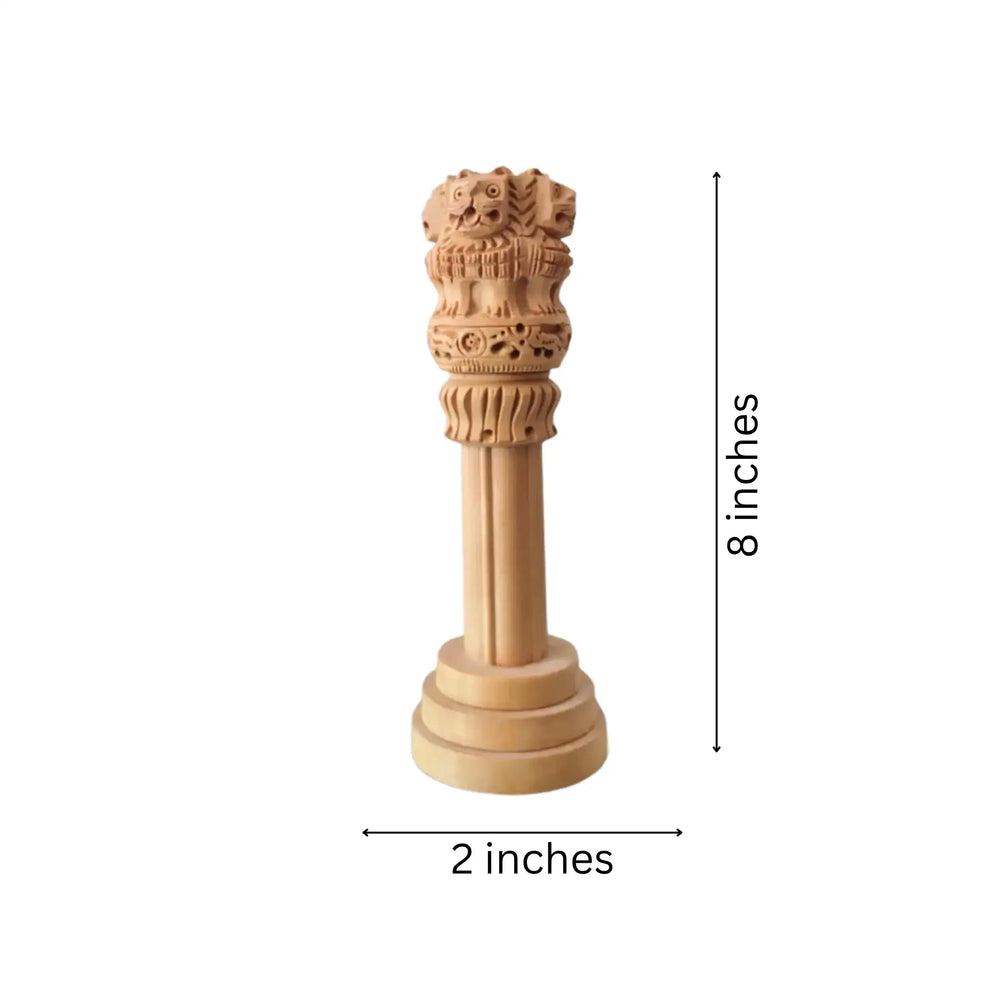 Handmade Wooden Ashoka Pillar – National Emblem Decorative Piece maruthi handicrafts