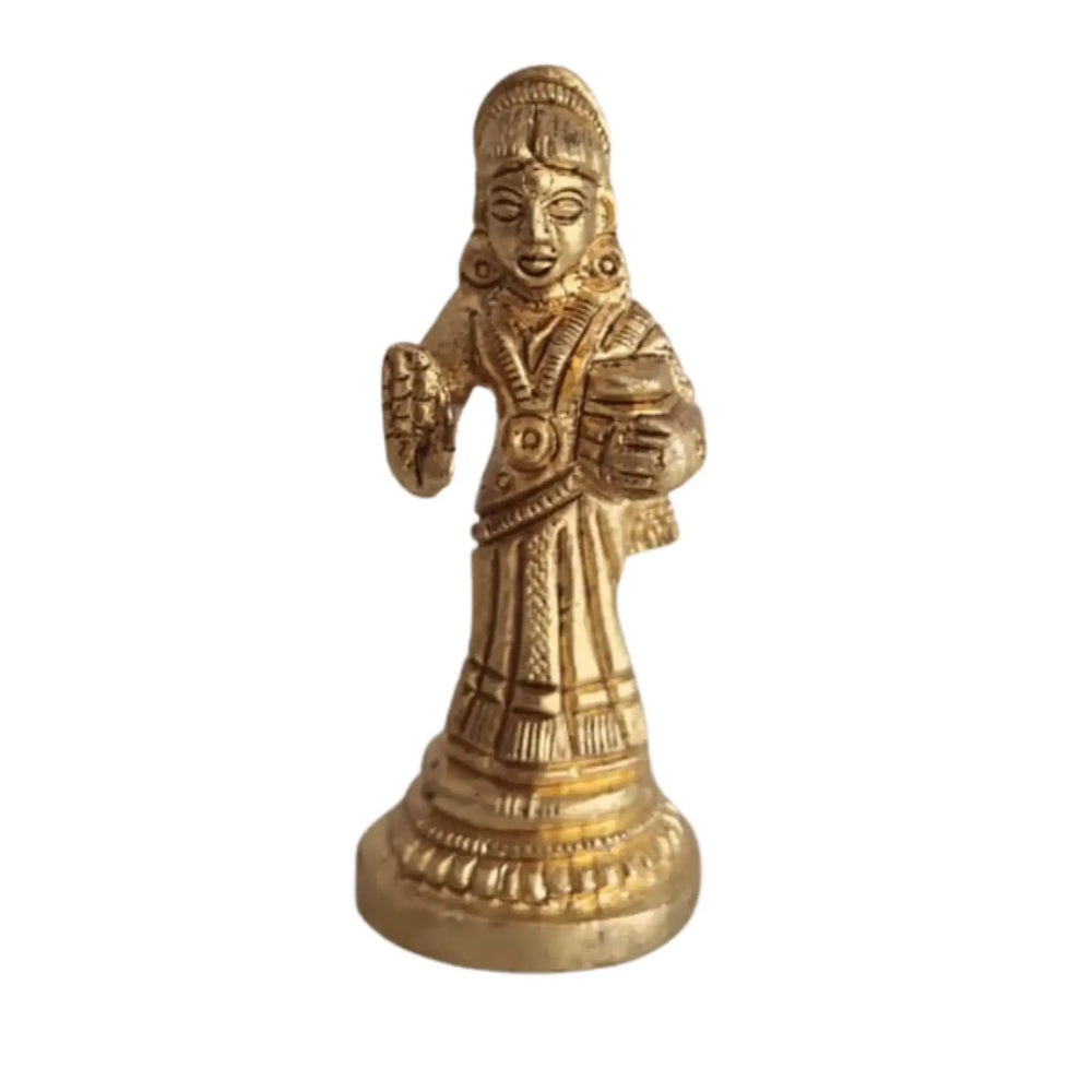 Miniature Golden Brass Goddess Annapoorna Idol - Dispenser of Nourishment Brass Ware