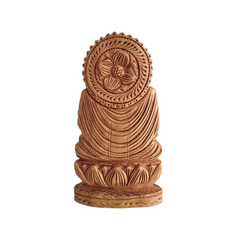 Hand-Carved Wooden Buddha Statue in Vitarka Mudra on Lotus Base