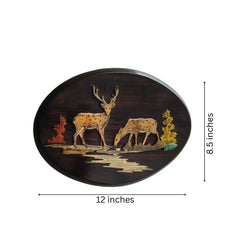 Tranquil Deer Silhouette – Handcrafted Oval Rosewood Inlay Artwork Inlay Art