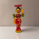 Etikoppaka Lacquerware Woman with Platter - Traditional Indian Server Figurine