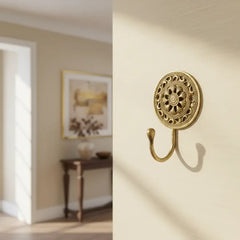 Ornate Brass Wall Hook with Floral Design - Decorative Coat & Key Hanger Brass Ware