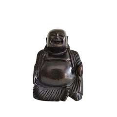 Miniature Dark Wood Laughing Buddha Figurine Wooden Decorative