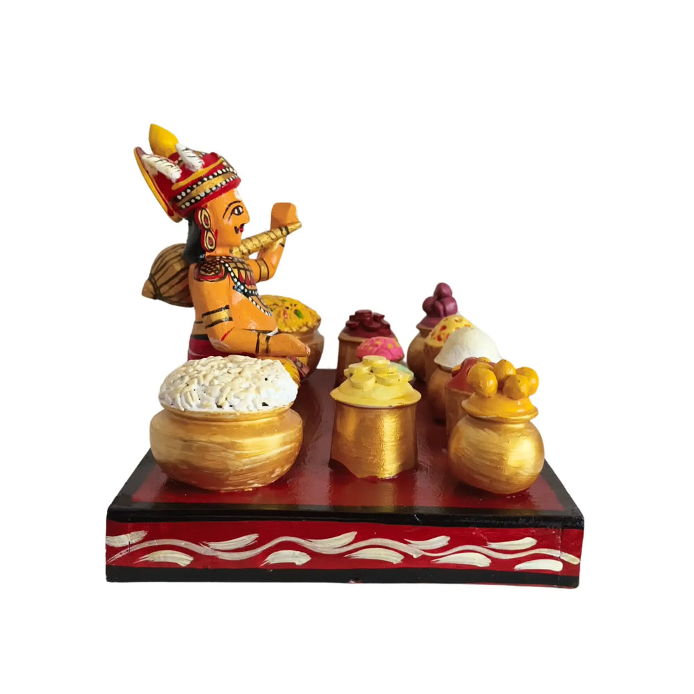 Ghatotkacha Kondapalli Doll with Feast – Traditional Epic Art | Ghatotkach Eating Set Kondapalli Lacquerware