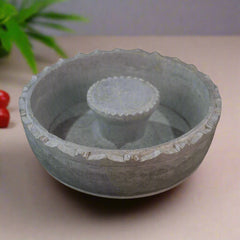 Urli Bowl in Soft Stone with Statue Holder – Artistic Puja Accent