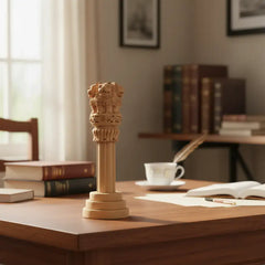 Handmade Wooden Ashoka Pillar – National Emblem Decorative Piece maruthi handicrafts