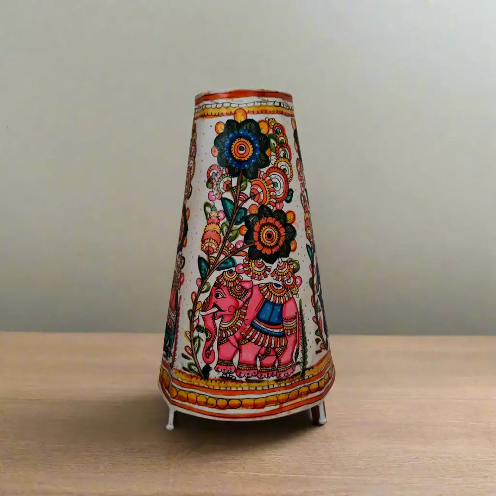 Traditional Indian Leather Puppetry Lamp - Floral Elephant | Bed Lamp Leather Paintings