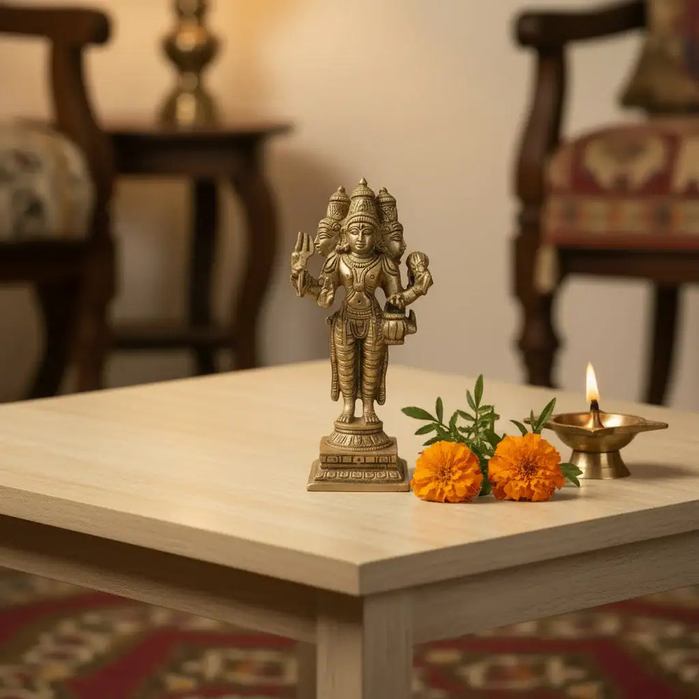 Standing Brass Lord Brahma Idol (Four-Faced Creator God) Brass Ware