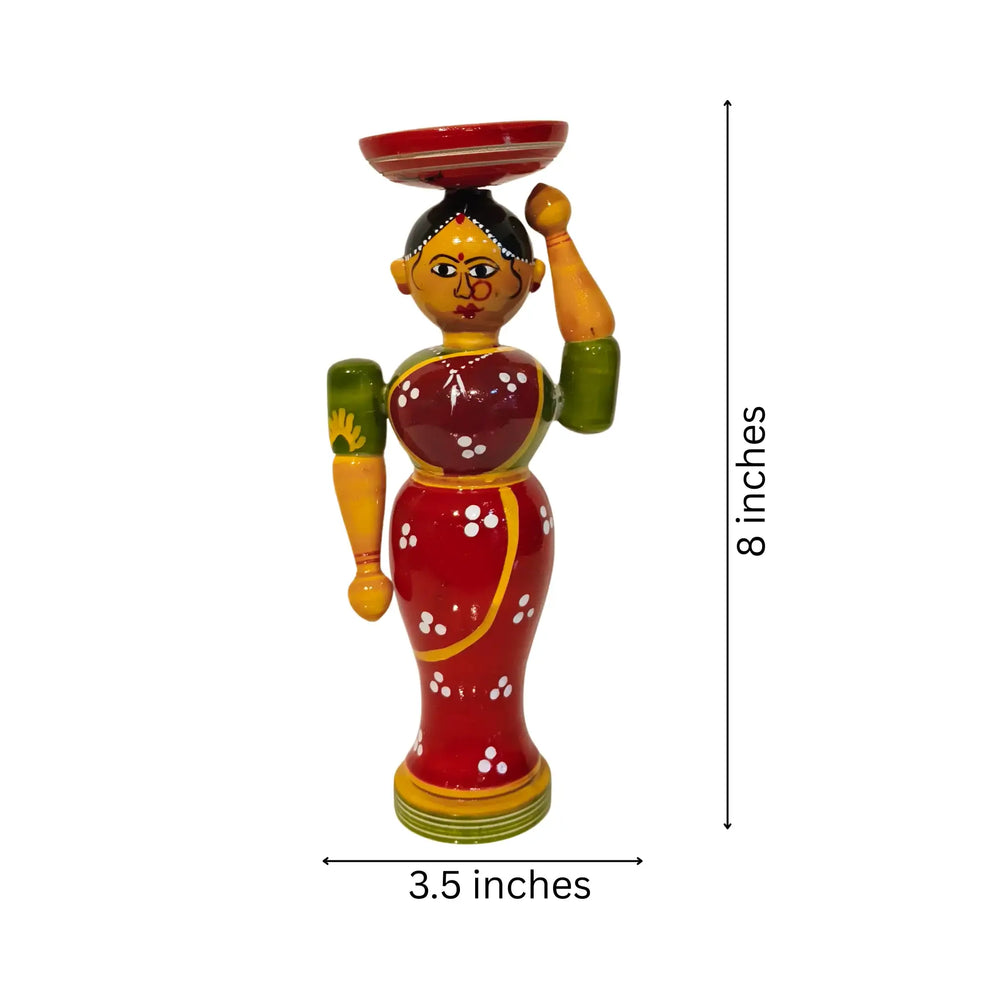 Etikoppaka Lacquerware Woman with Platter - Traditional Indian Server Figurine Etikoppaka Lacquerware