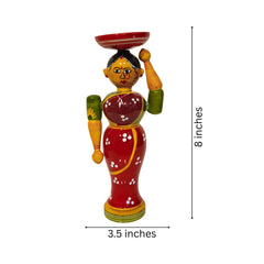 Etikoppaka Lacquerware Woman with Platter - Traditional Indian Server Figurine Etikoppaka Lacquerware