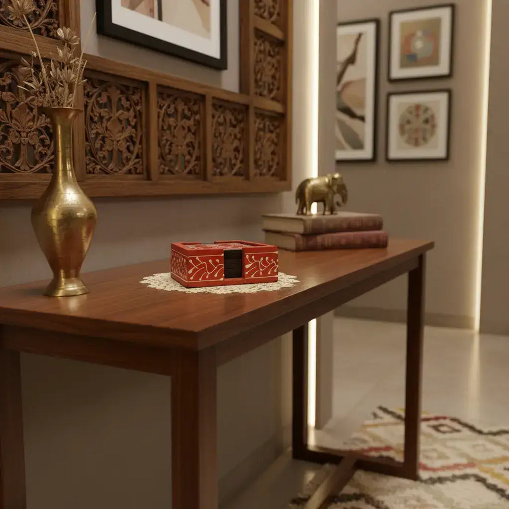 Hand-Painted Wooden Tea Coasters | Set of Decorative Drink Mats maruthi handicrafts