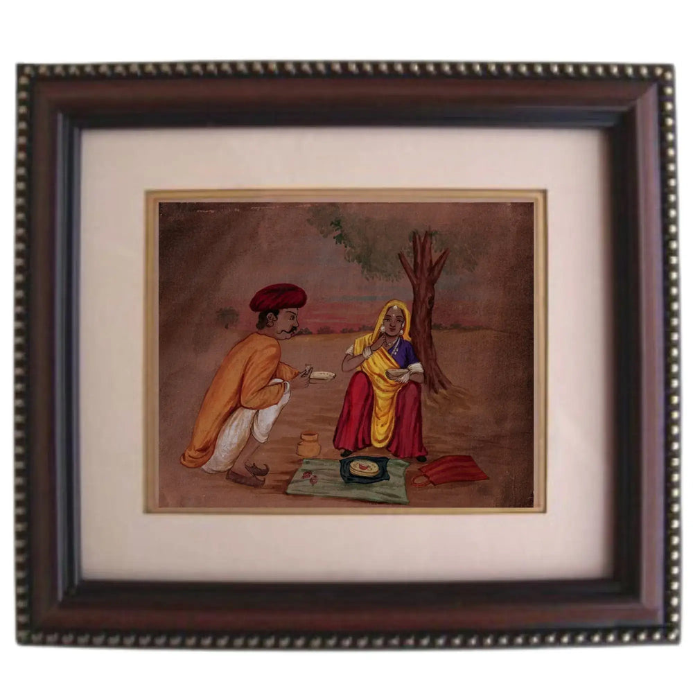 A Rural Indian Couple - Traditional Miniature Painting Paintings