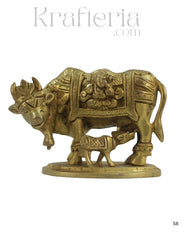 Divine Brass Kamadhenu with Calf – Sacred Vastu and Pooja Idol