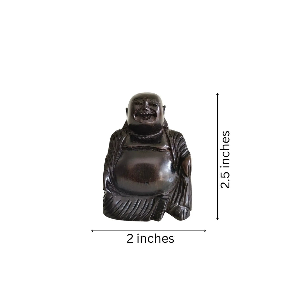 Miniature Dark Wood Laughing Buddha Figurine Wooden Decorative