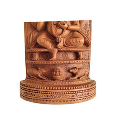 Intricate Cylindrical Wooden Carving with Ganesha and Sacred Cow Scenes Wood Decorative