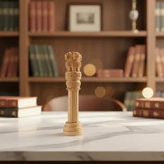 Handmade Wooden Ashoka Pillar – National Emblem Decorative Piece maruthi handicrafts