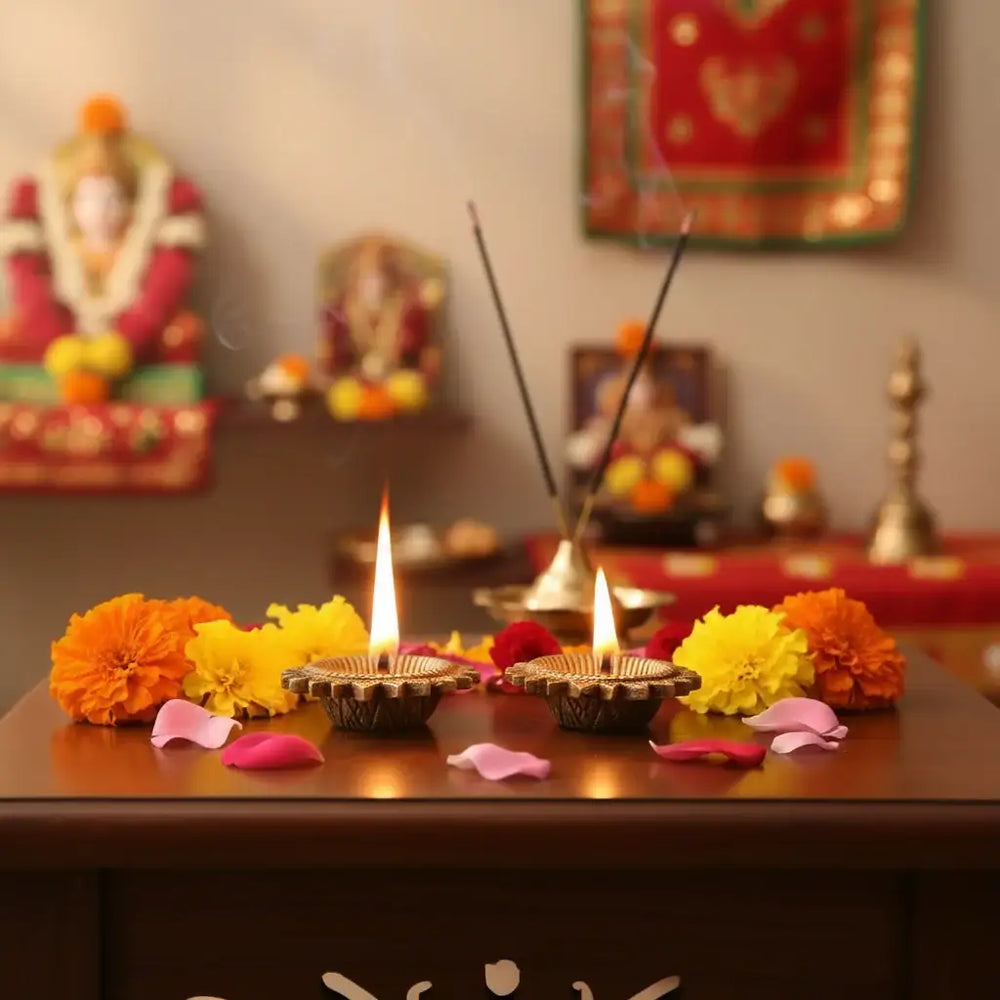 Pair of Sun/Star-Shaped Brass Diyas (Oil Lamps) Brass Ware