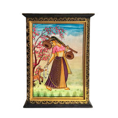 Hand-Painted Traditional Indian Lady & Deer Jewellery Box with Key Hooks